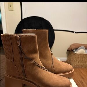 a.n.a Tan Ankle Booties with Elastic Panels